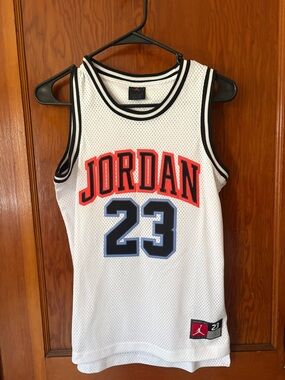 Jordan White Mesh Jersey with orange Jumpman and Black Trim